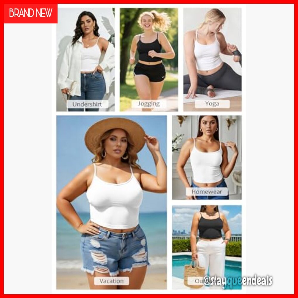 Plus Size Camisole 2-Pack Soft Knit Fitted Sleeveless Tank Tops - Picture 5 of 7